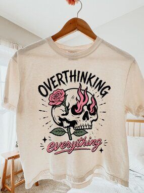 Overthinking Everything Cropped T-Shirt, Funny Relatable Mental Health Crop Top